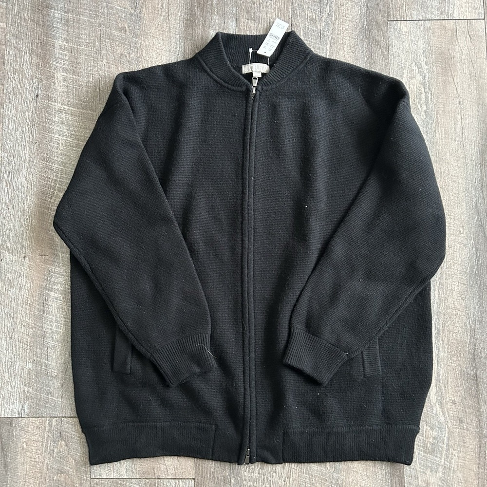 NWT J Crew Women's Sz L Black Flight Sweater Jacket Full Zip Lambswool Blend